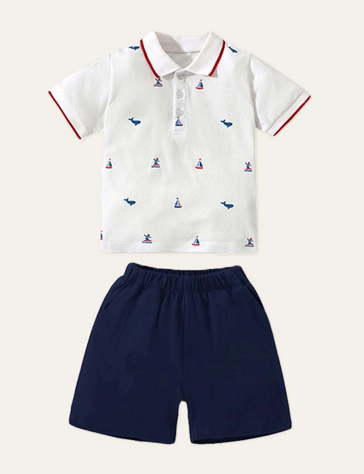 Shirt and Short Set - White Polo