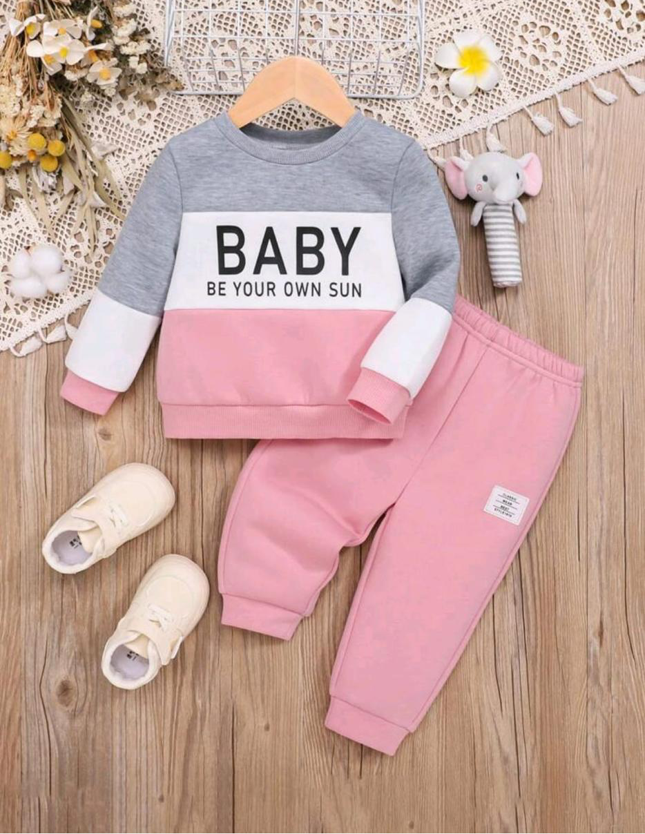 Sweatshirt Trousers Set - Baby in Grey Pink Contrast