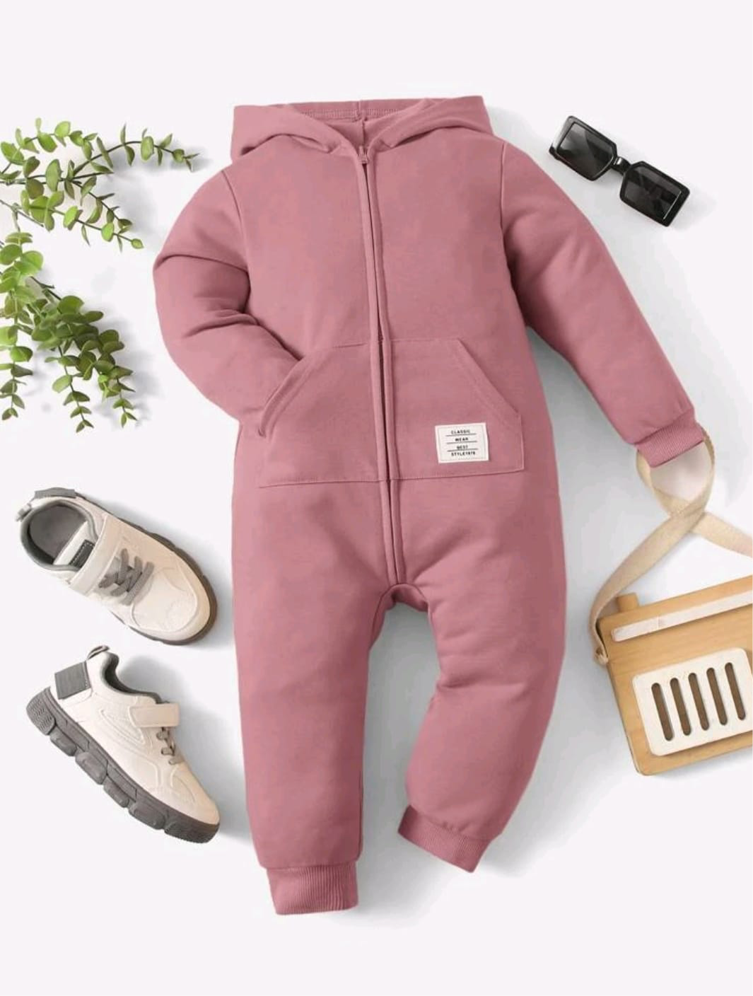 Plush-Hoodie Romper - Purple