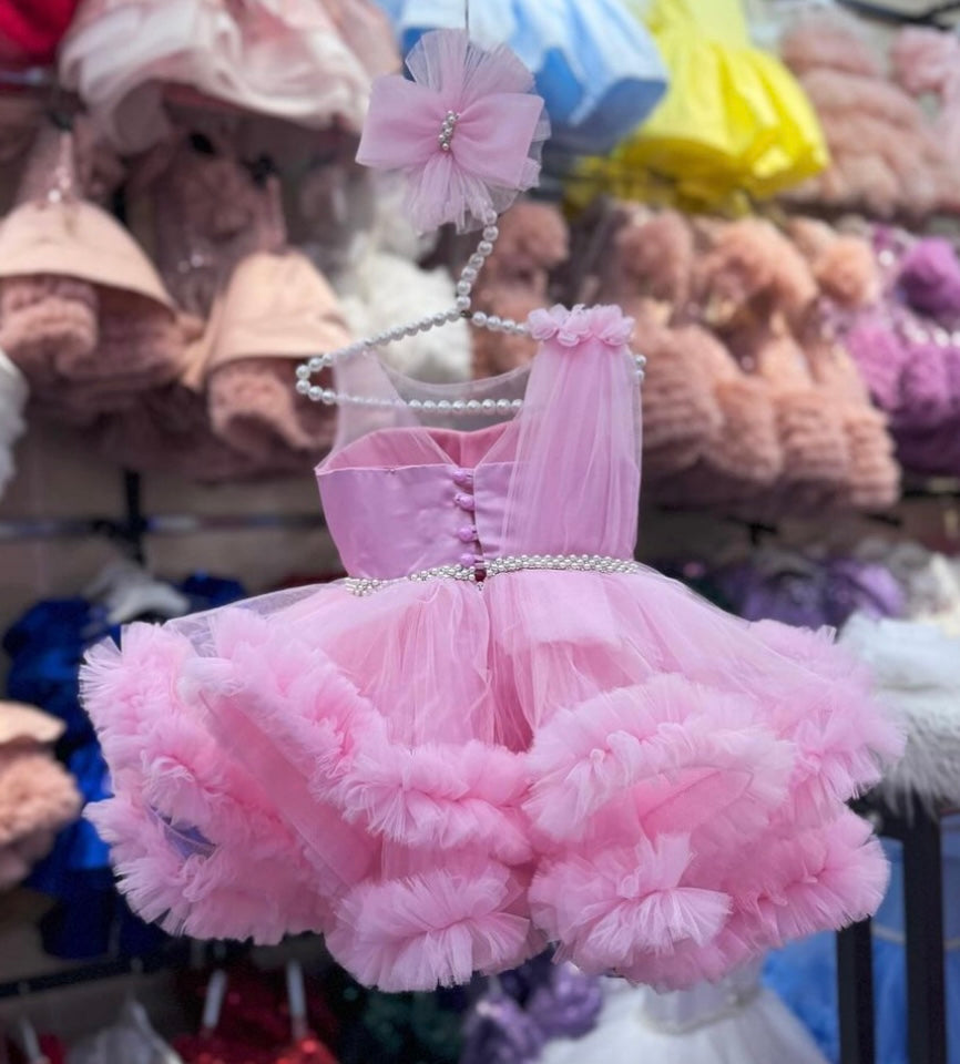 Toddler Girl Cute Princess Fancy Mesh Spliced Dress DarkPink