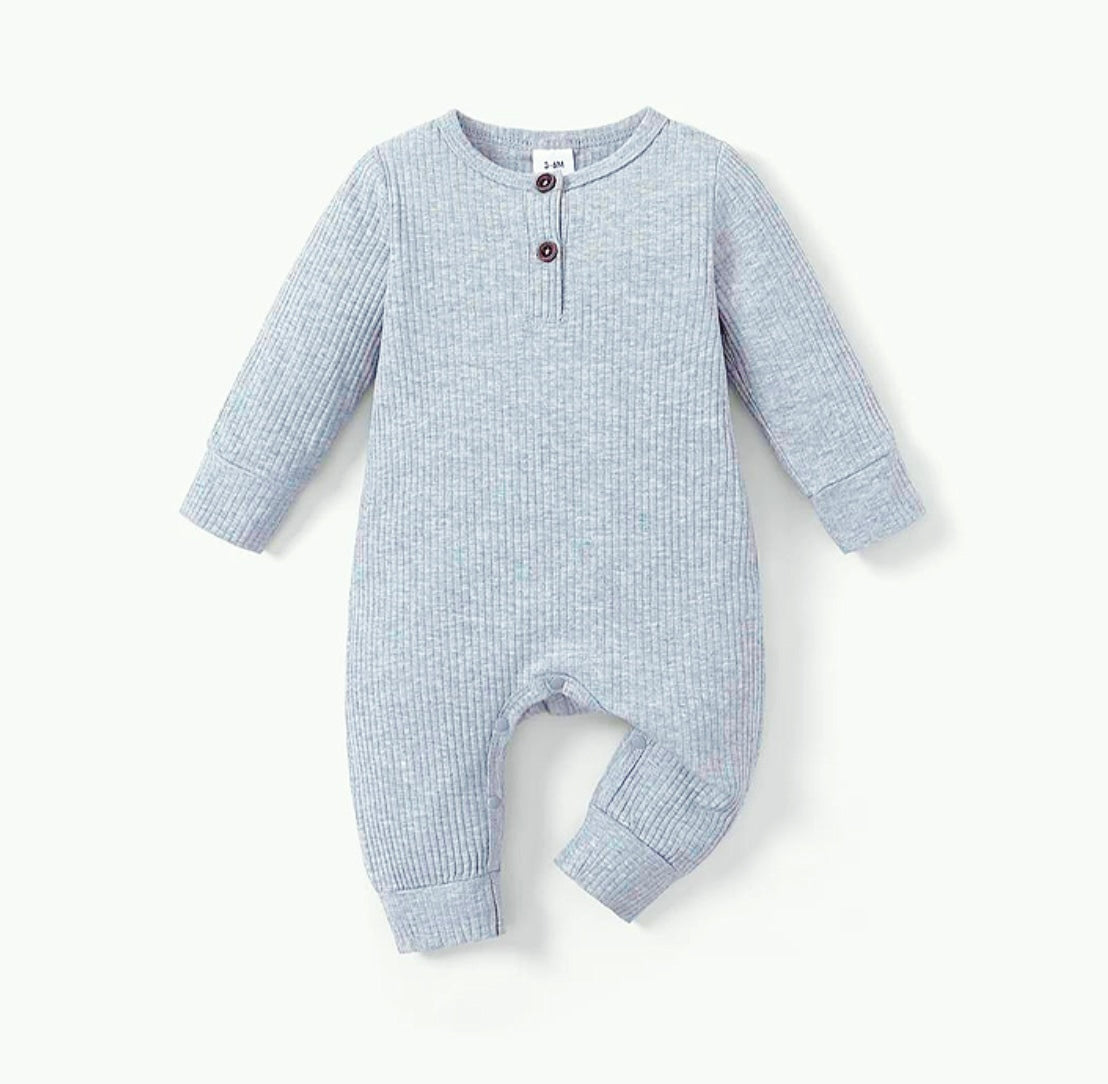 Plush Ribbed Knit Winter Romper - Light Grey