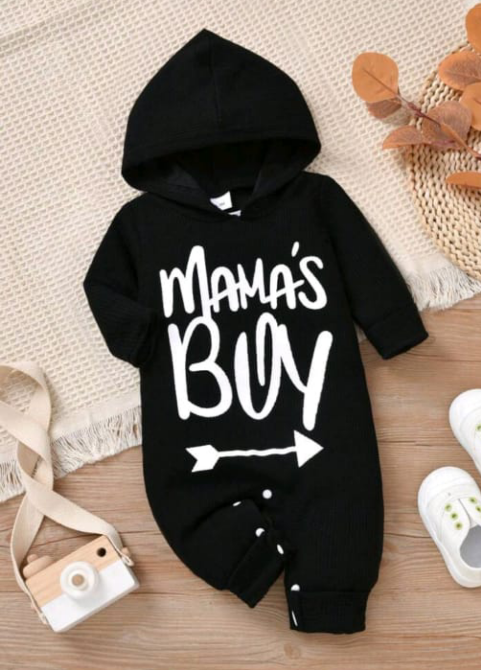 Plush-Hoodie Romper - Mamas Boy in Black