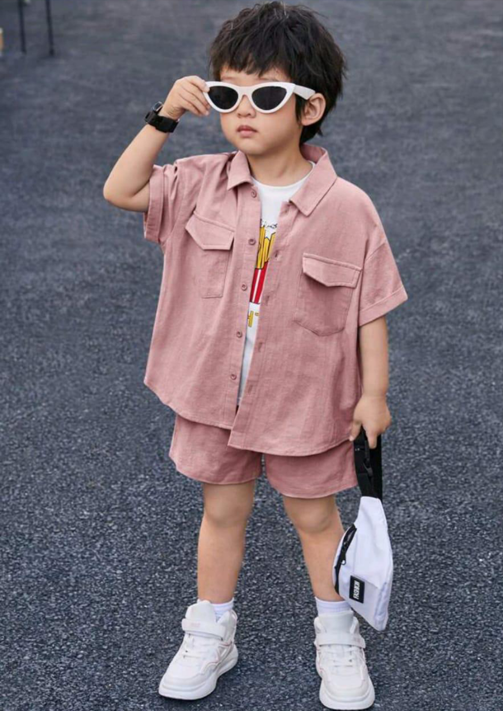 Plush-Boys Short and Shirt Set - Pink