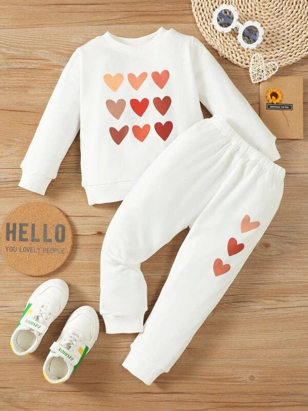 Plush Fleece Shirt & Trouser - Hearts in White