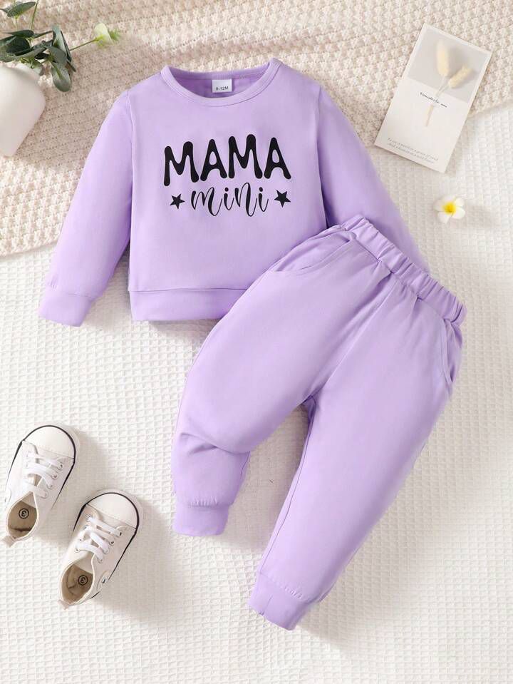 Plush Round Neck - Mama's Mini Fleece Basic Set Purple