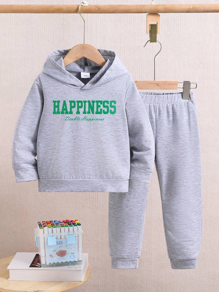 Plush Hoodie Style - Happiness Fleece Sweat Set Grey