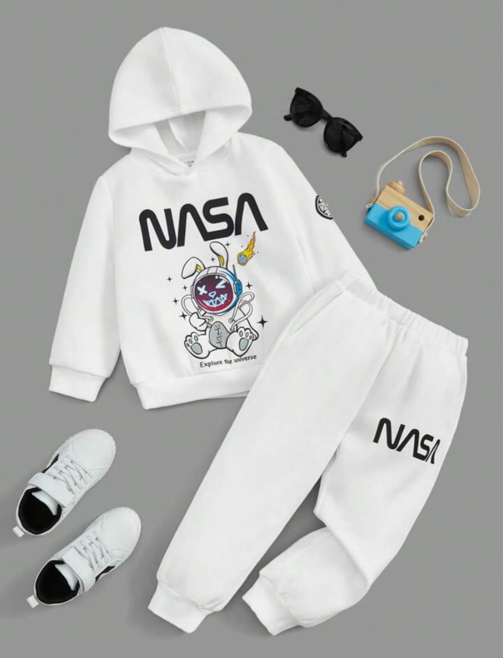 Plush Hoodie Style - Nasa Fleece Basic Set Off White