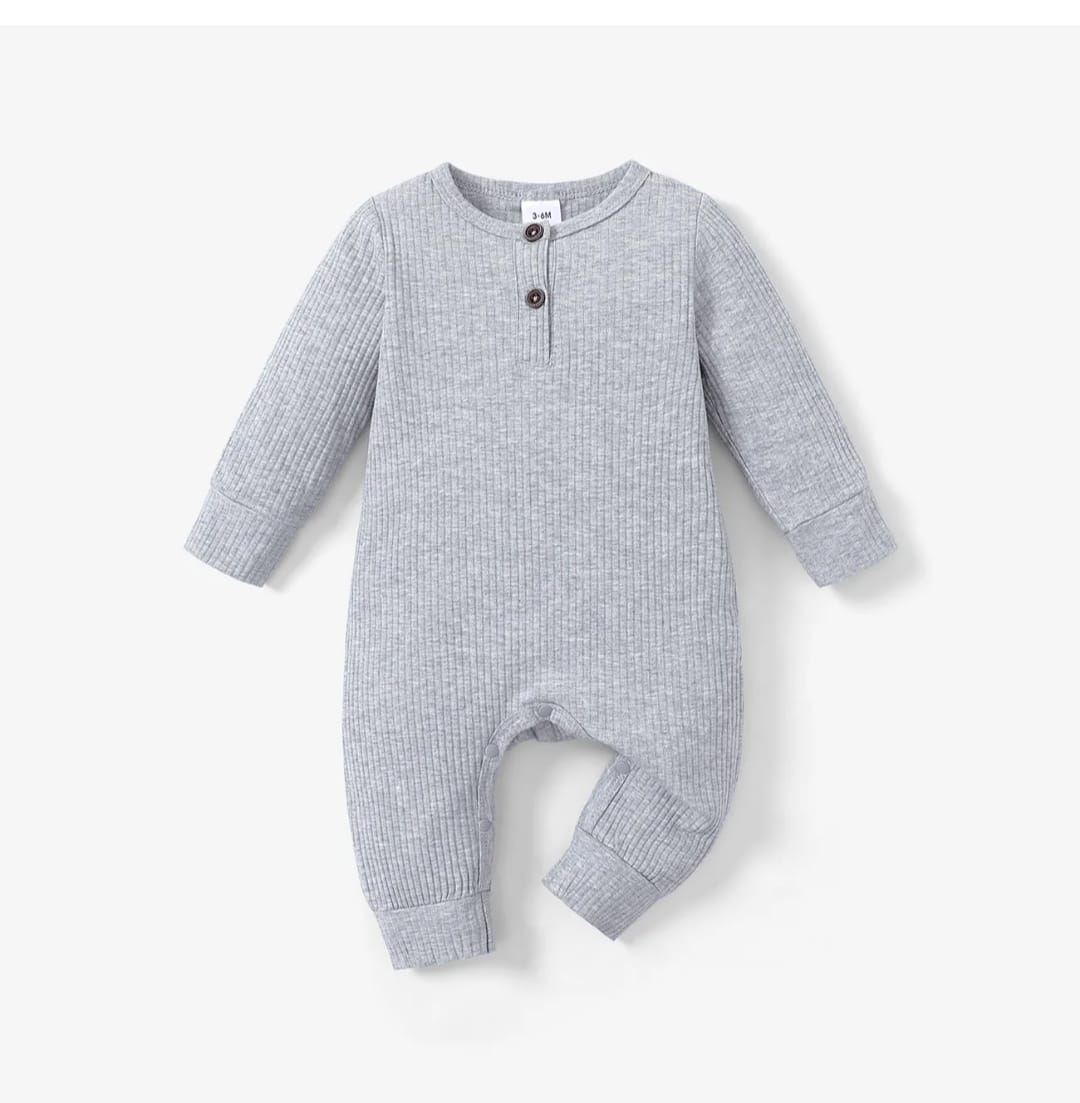 Plush Ribbed Knit Winter Romper - Grey