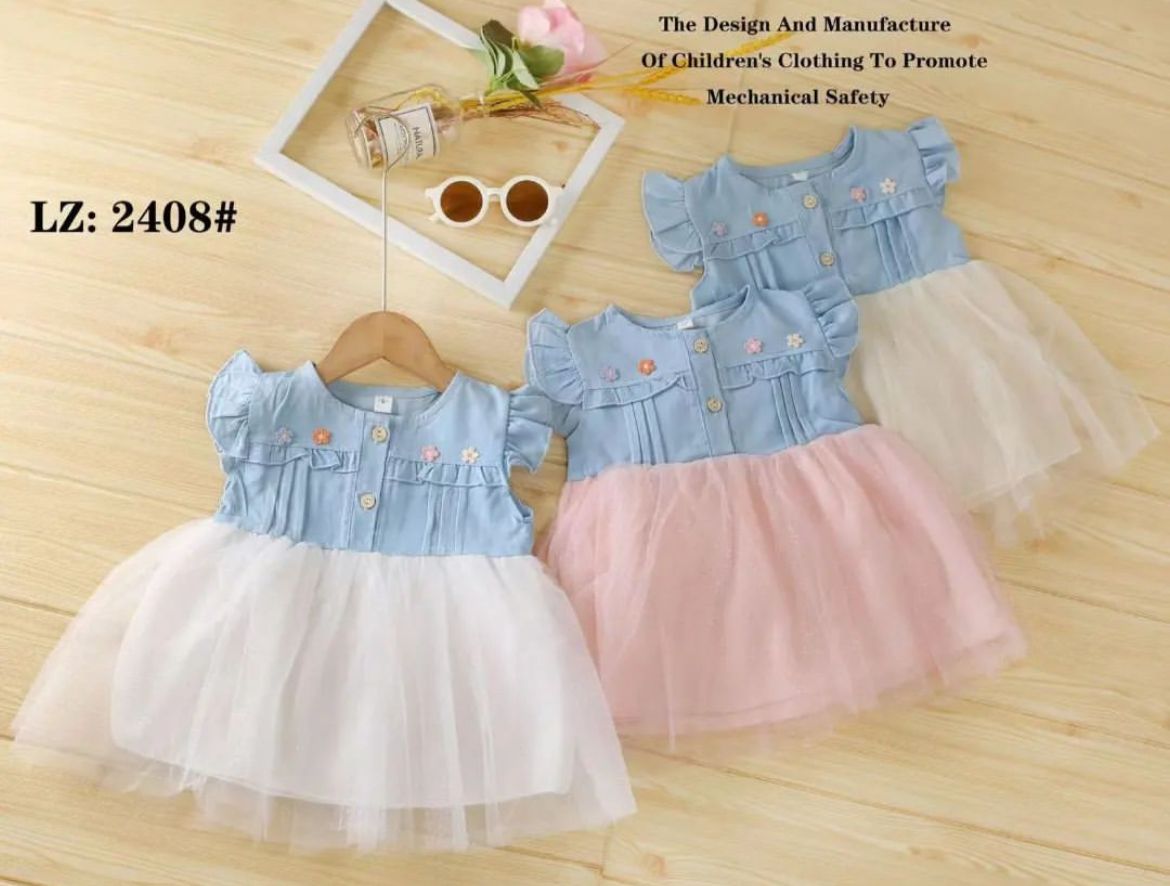 Toddler Girl Cute Princess Denim Mesh Spliced Dress