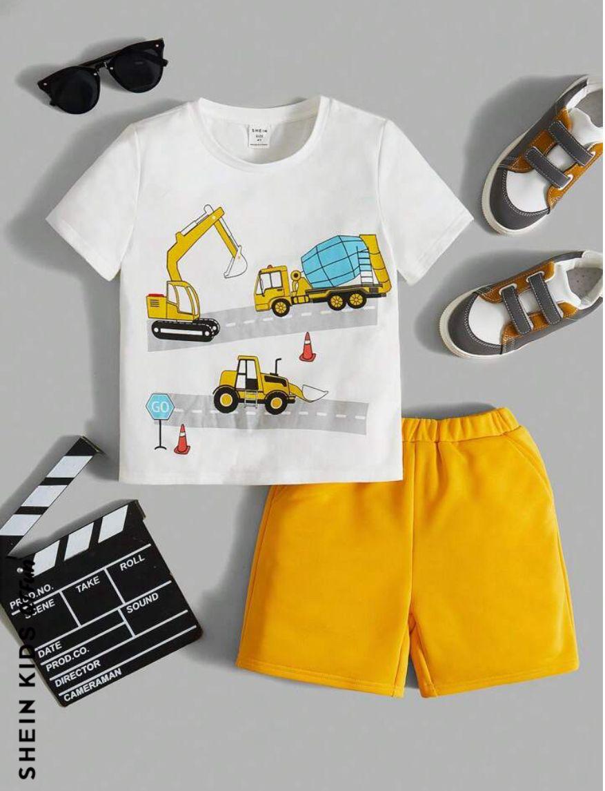 Plush-Nifty Basics Premium Short & Shirt Set - Machine World in Yellow