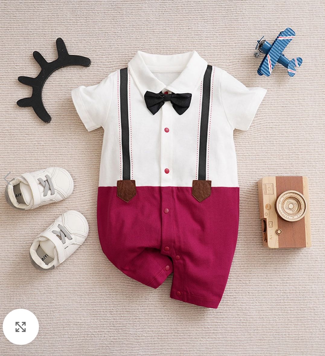 Plush-Polo Rompers - Red and White Contrast