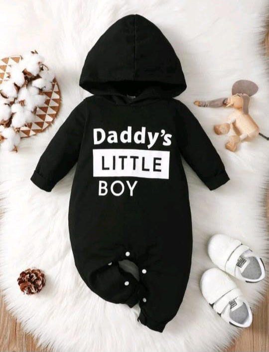 Plush-Hoodie Romper - Daddys Boy in Black