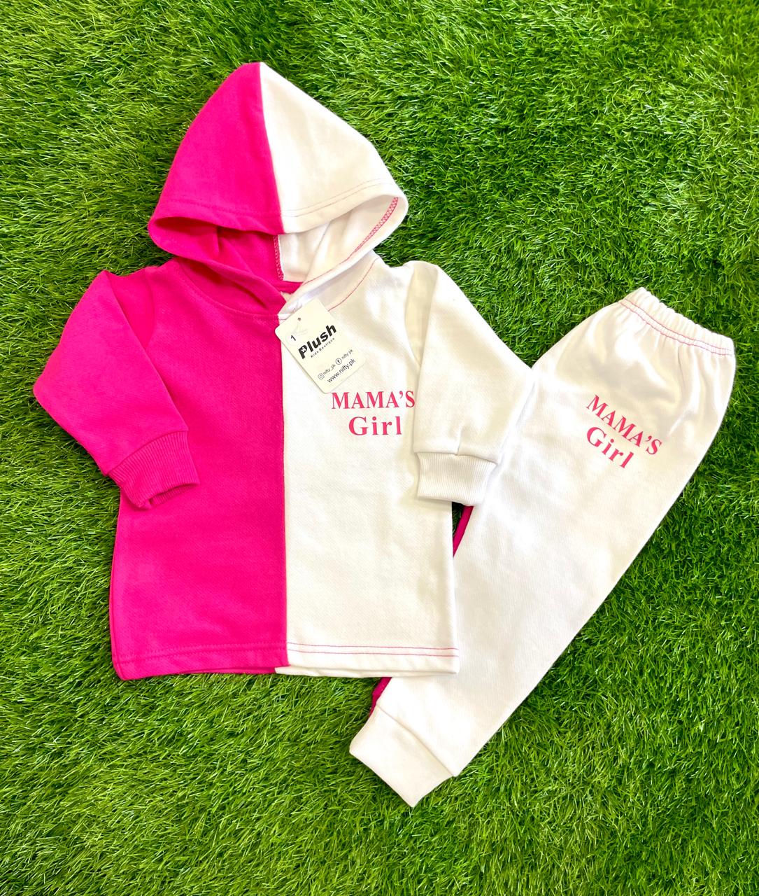 Plush Hoodie Style - Mamas Girl Fleece Basic Pink Contrast