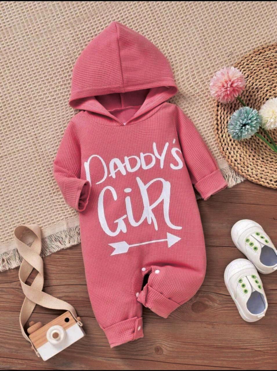 Plush-Hoodie Romper - Daddys girl in Dark Pink