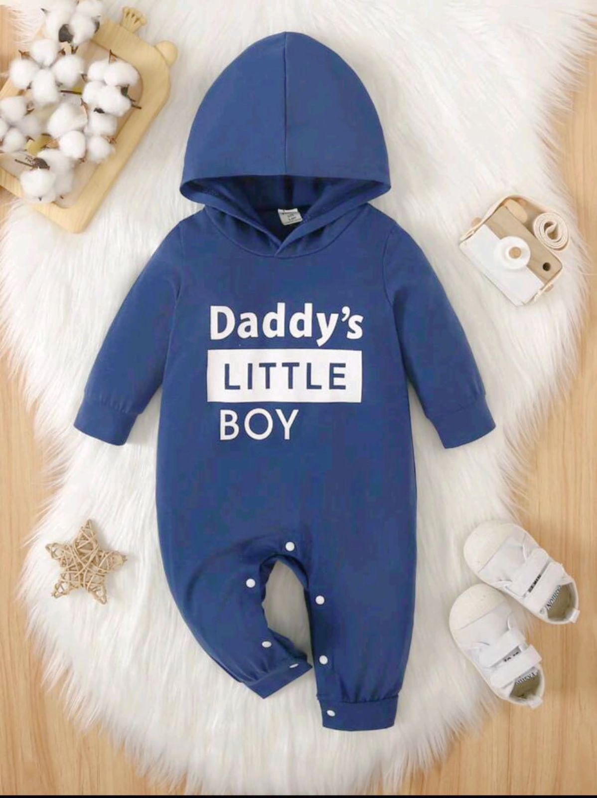 Plush - Hoodie Romper - Daddys Boy in Blue
