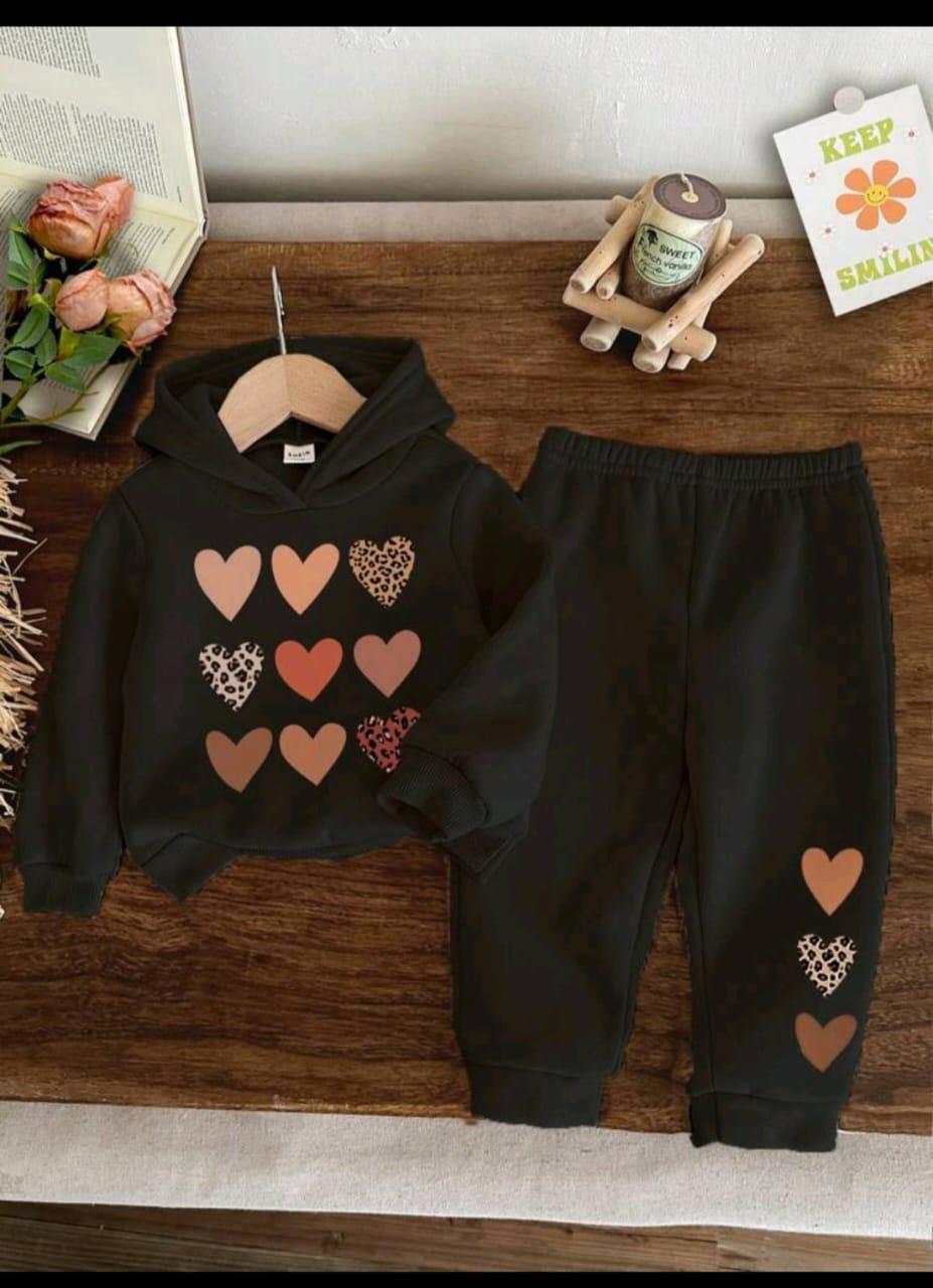 Plush - Hoodied Fleece Shirt & Trouser - Hearts in Black
