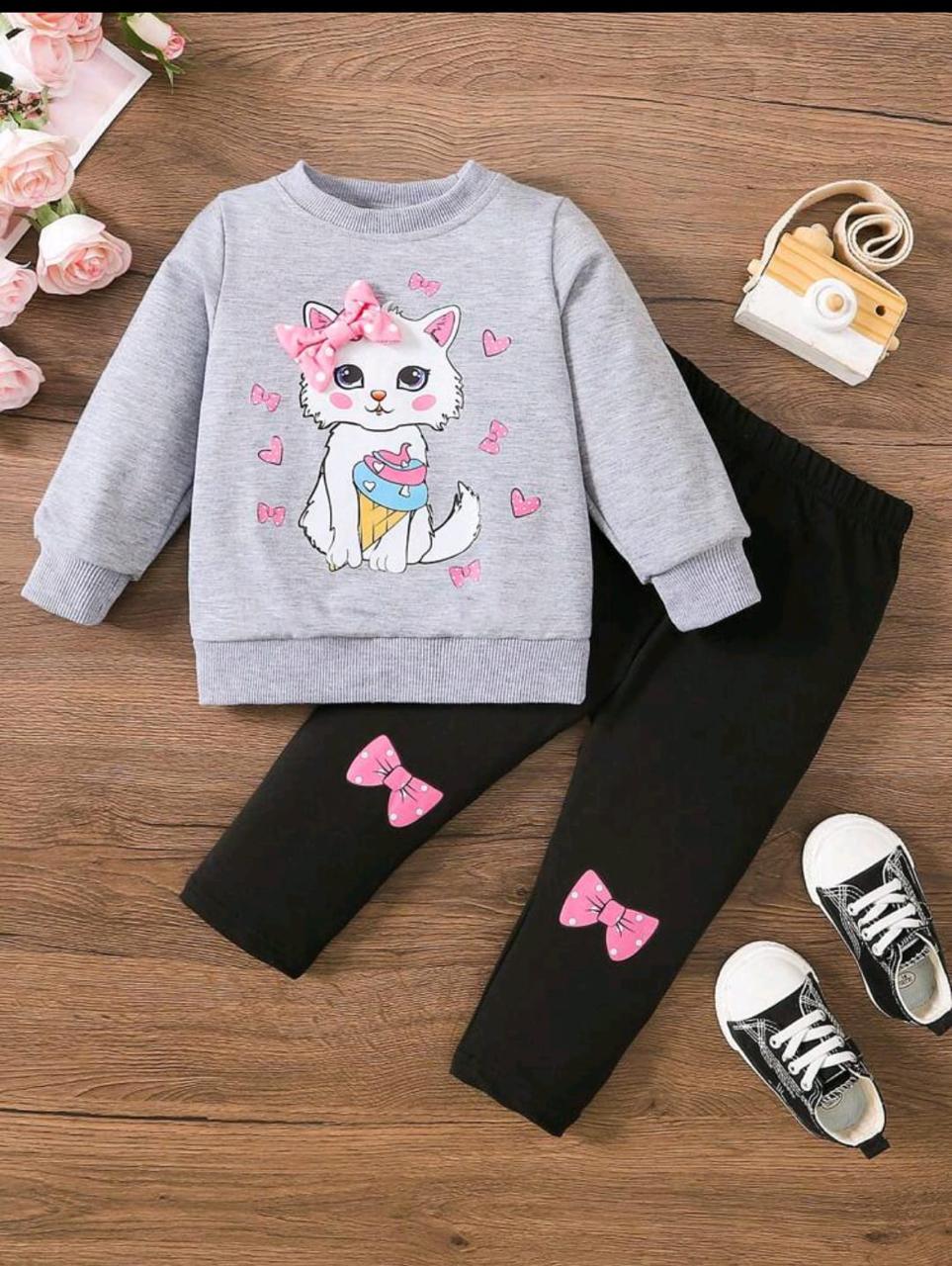 Plush - Fleece Shirt & Trouser - Cat in Grey Contrast