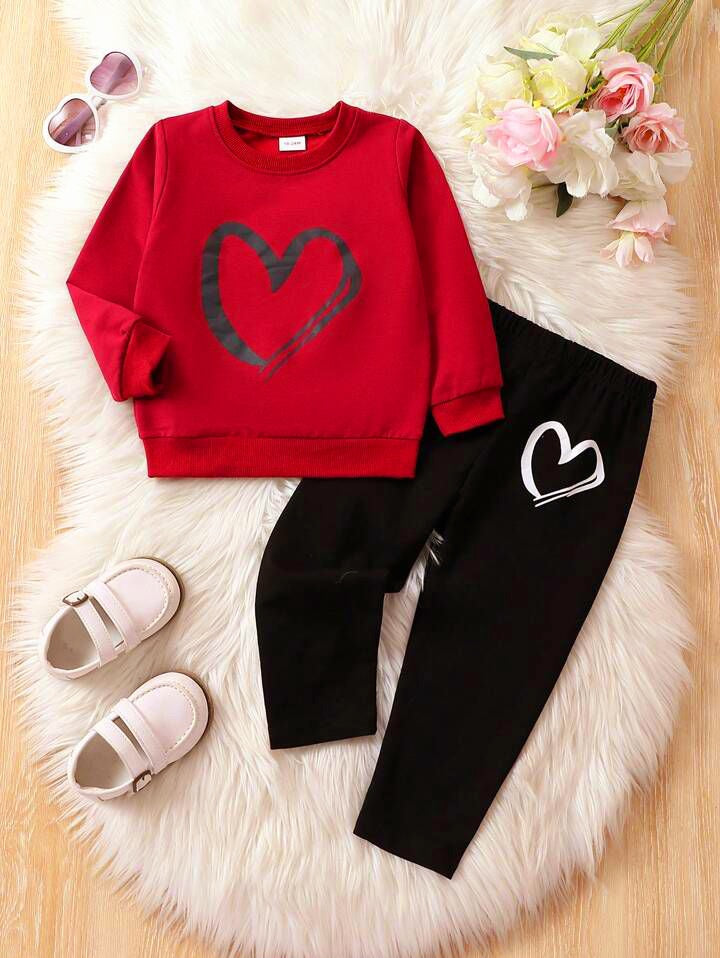 Plush -  Fleece Shirt & Trouser - Hearts in Red