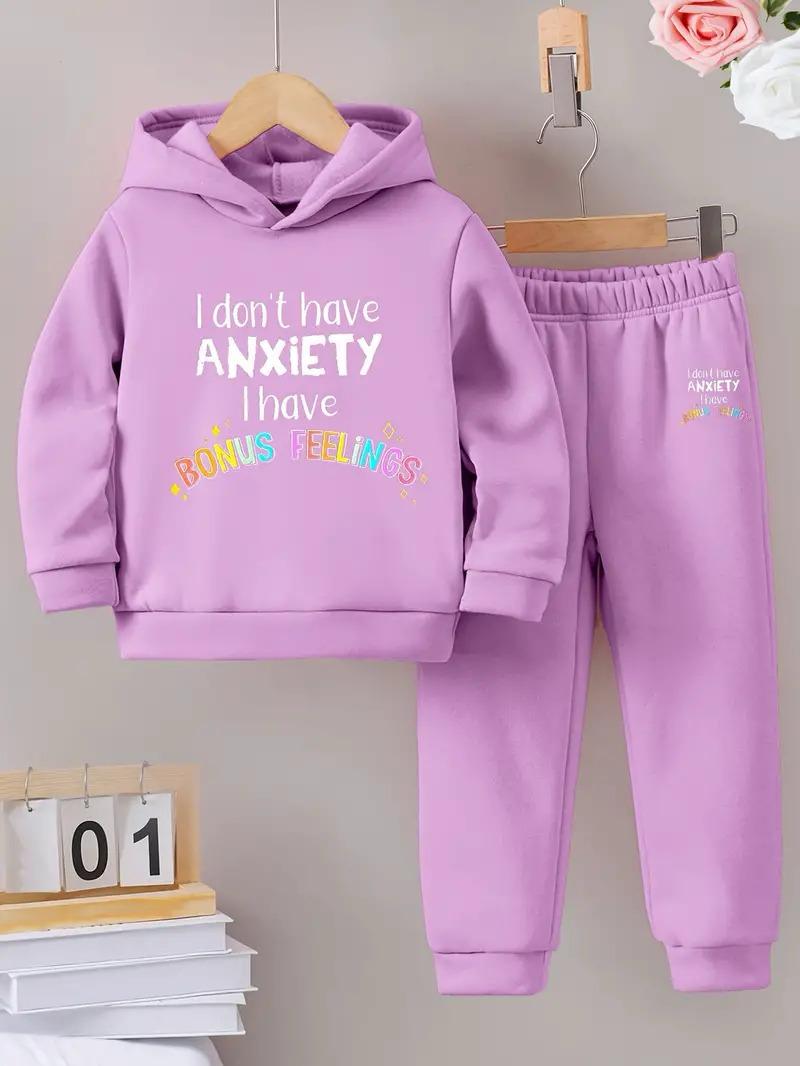 Sweat SetHooded Sweatshirt Trousers Set - Bonus Feelings in Purple
