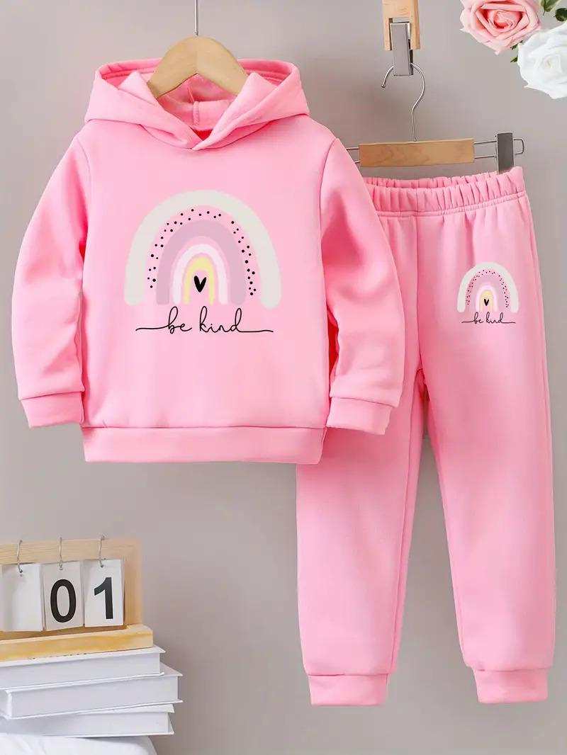 Hooded Sweatshirt Trousers Set - Be Kind Rainbow in Pink
