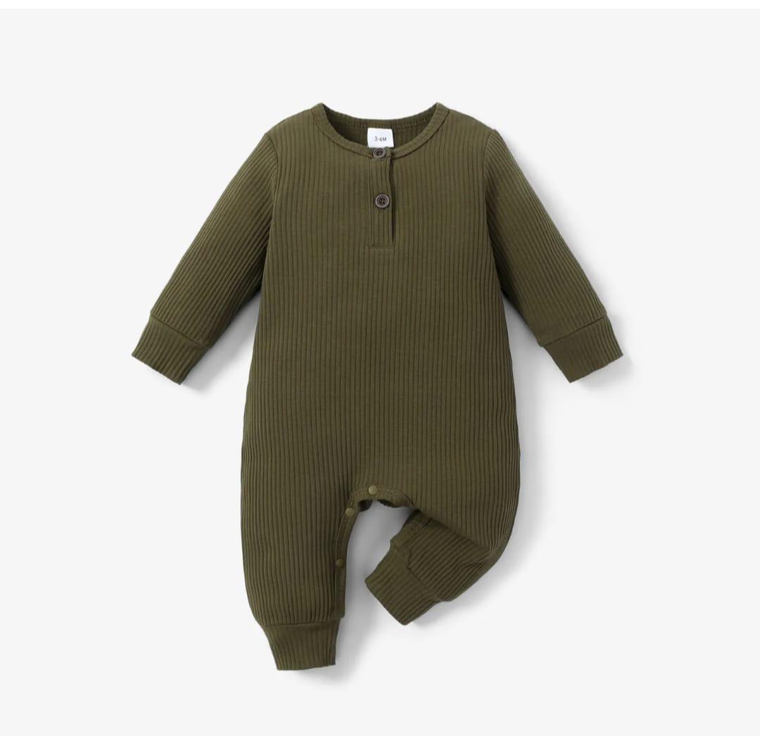 Plush Ribbed Knit Winter Romper - Dark Green