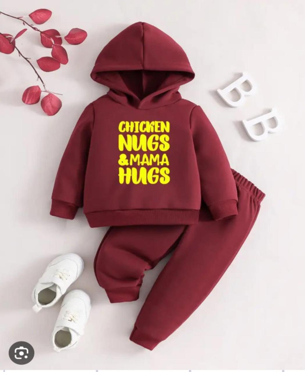 Plush Hoodied Fleece Shirt & Trouser - Mama Hugs in Red