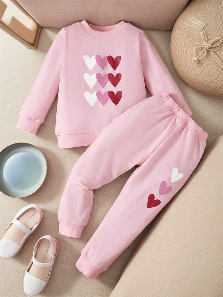Plush Fleece Shirt & Trouser - Hearts in Pink