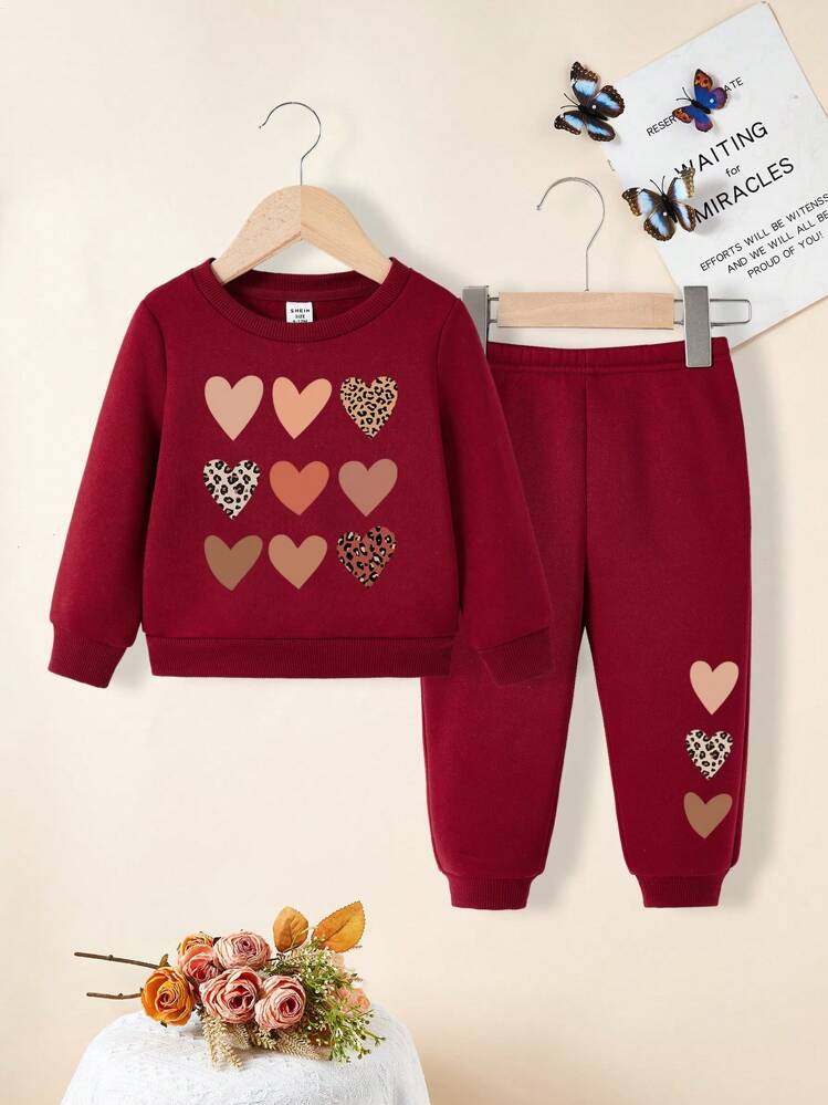 Plush Fleece Shirt & Trouser - Hearts in Red
