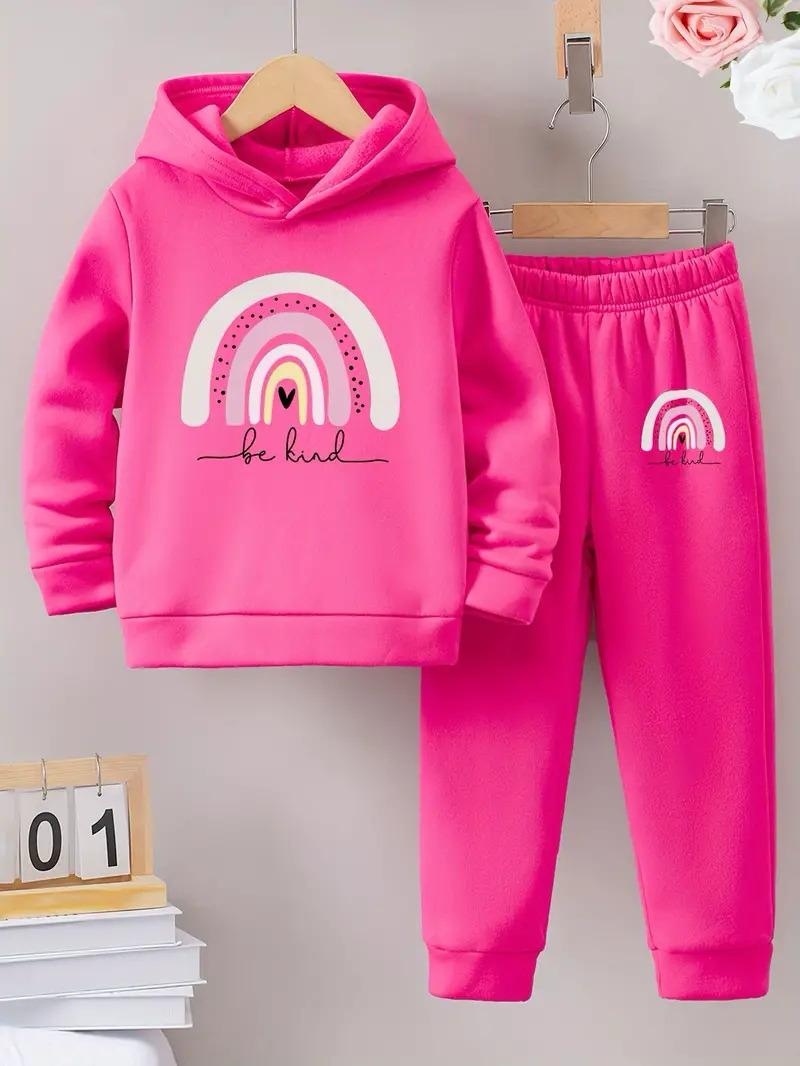 Hooded Sweatshirt Trousers Set - Be Kind Rainbow in Dark Pink