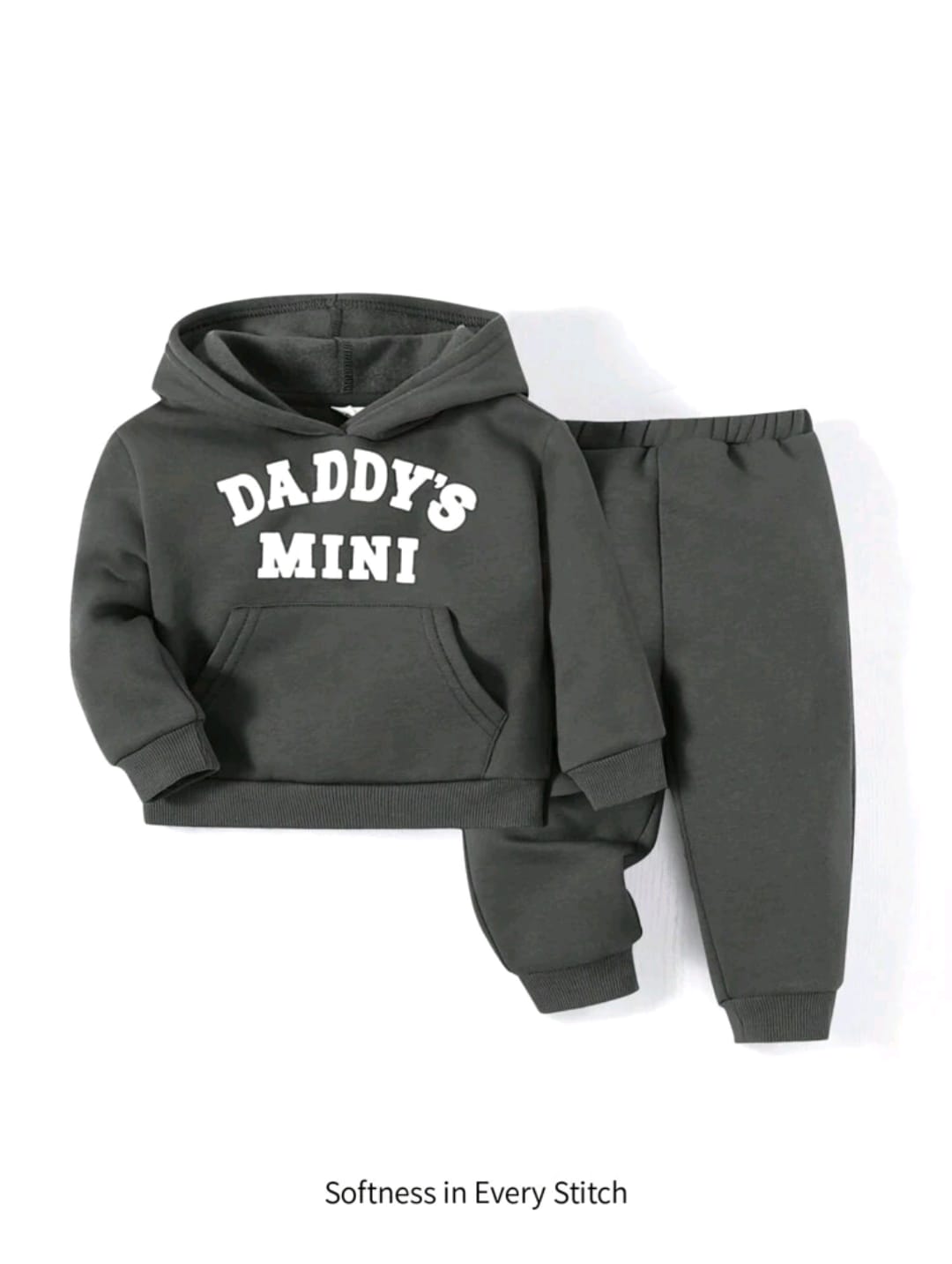 Plush Hoodied Fleece Shirt & Trouser - Daddys Mini in Charcoal Grey