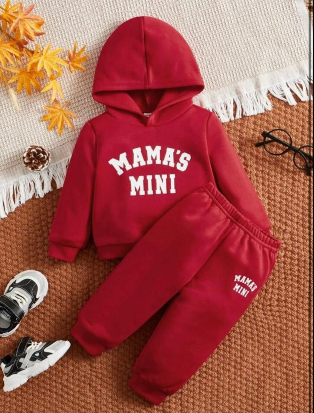 Plush  Hoodied Fleece Shirt & Trouser - Mamas Mini in Red