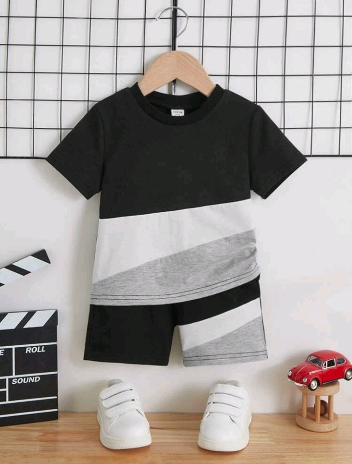 Shirt and Short Set - Black Striped Contrast