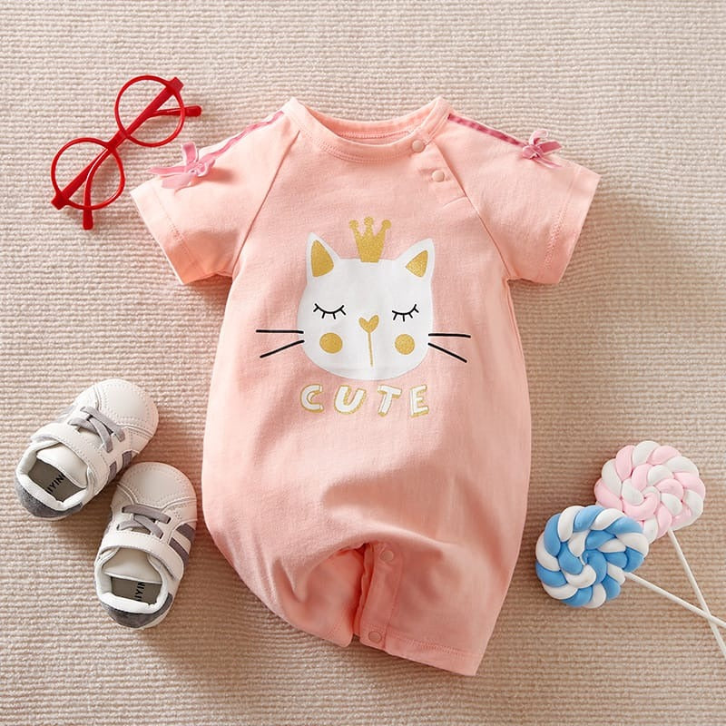 Plush-Printed Rompers - Cat Princess - Pink