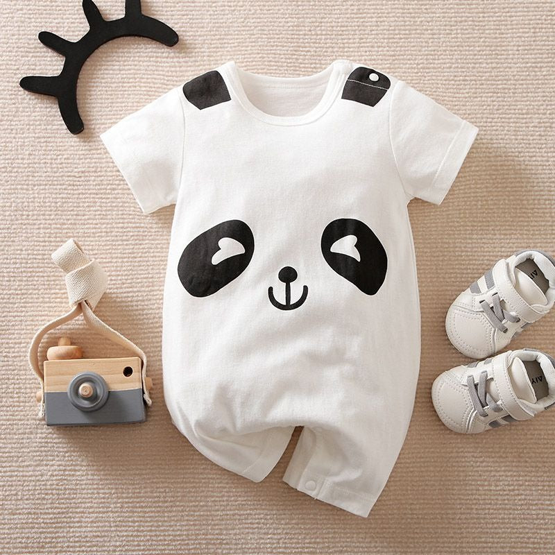 Plush-Printed Rompers - Panda - White