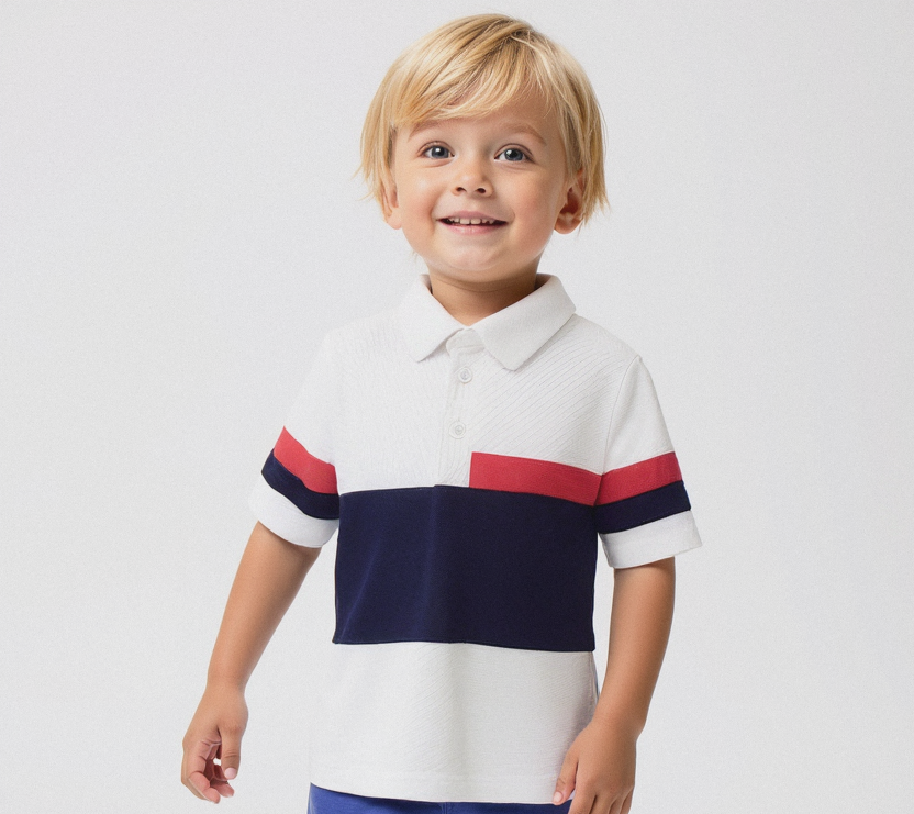 Plush-Baby Plaid Polo Shirt & Shorts-White/Red/Blue