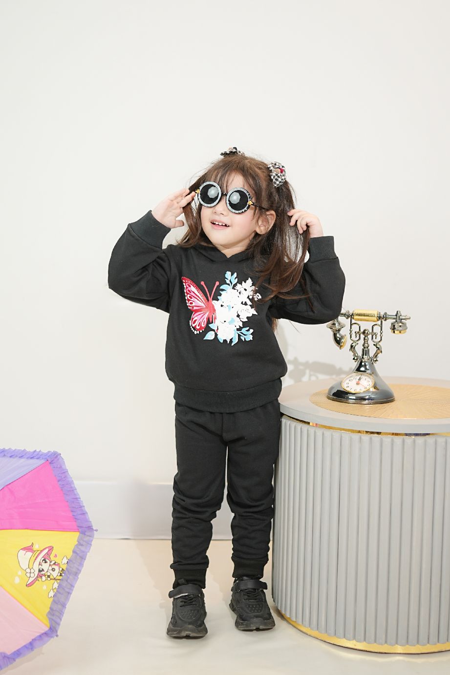 Plush-Hoodie Style - Butterfly Theme Fleece Sweat Set