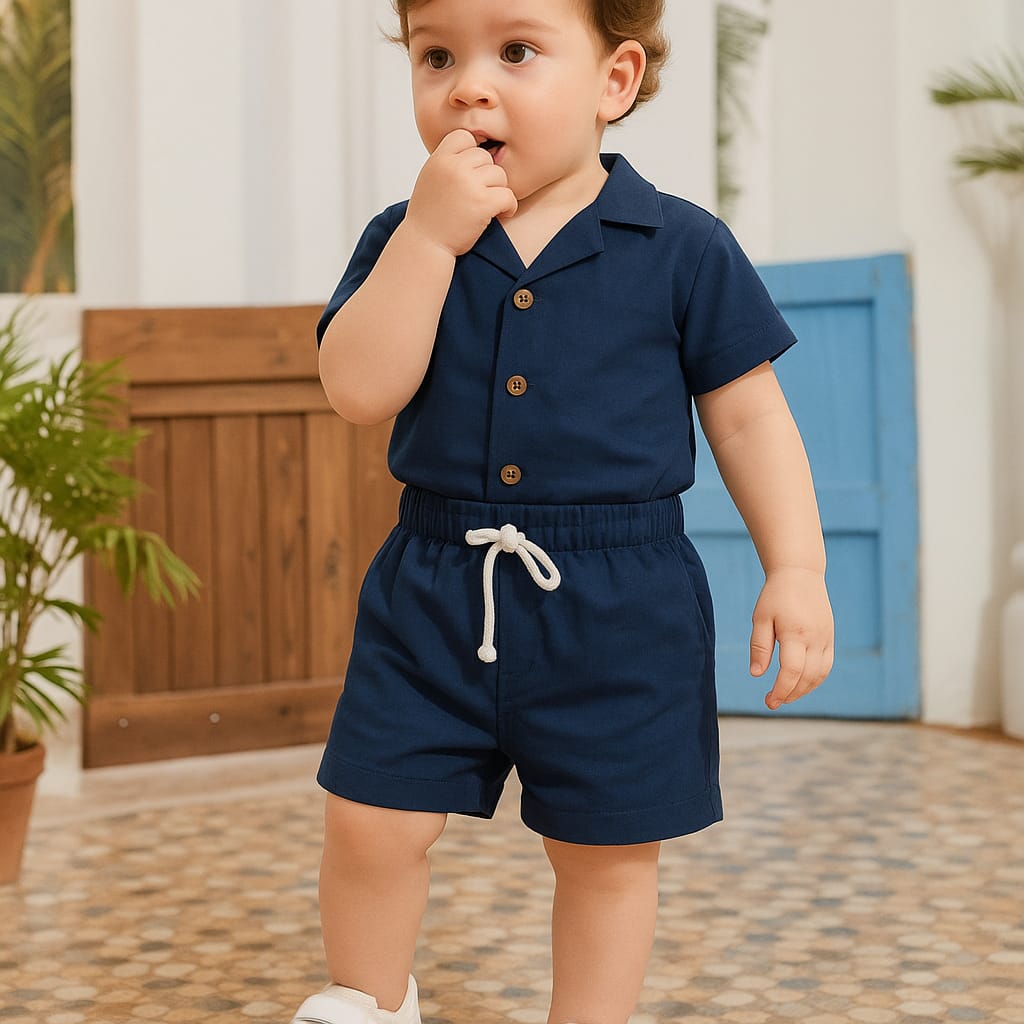 BOYS SHIRT SHORT SUMMER SET BLUE