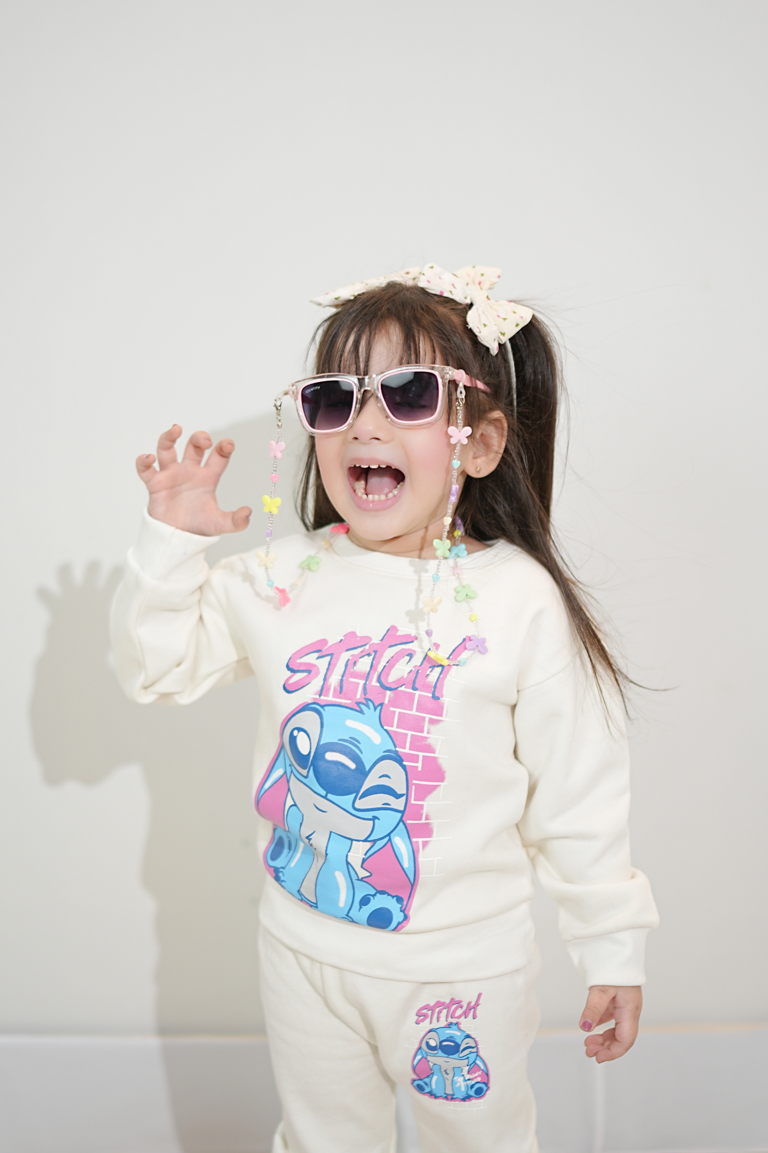 Plush  Fleece Shirt & Trouser - Stitch in White