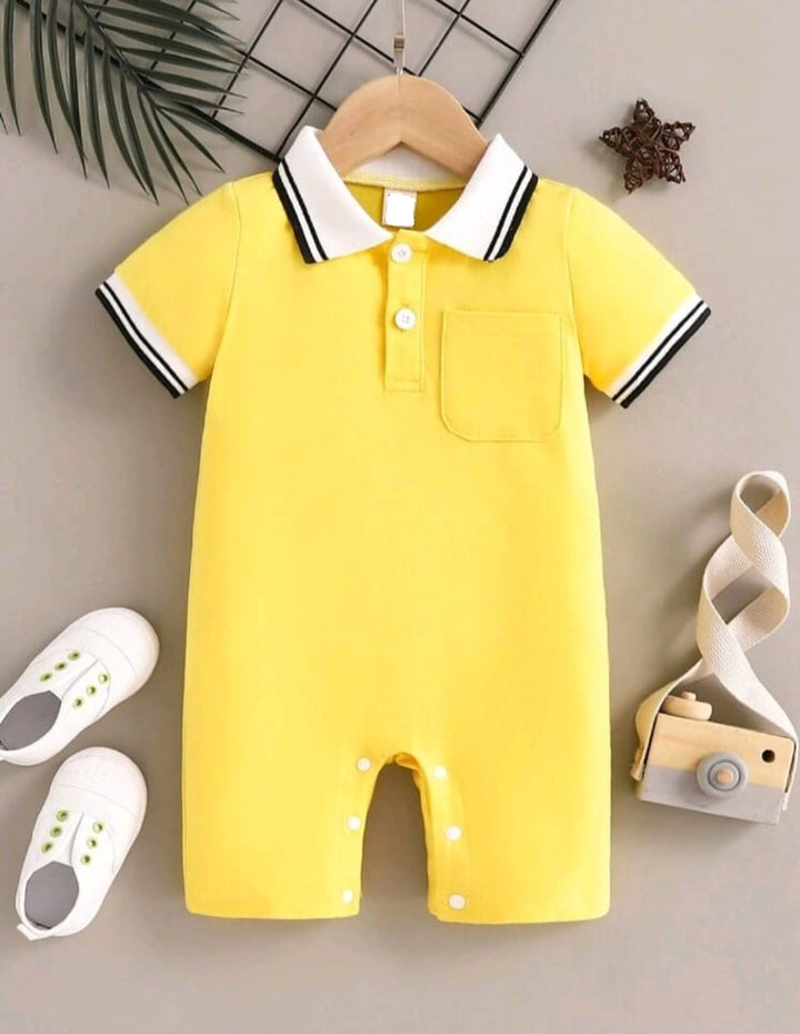 Plush-Polo Romper - Yellow with white Collars
