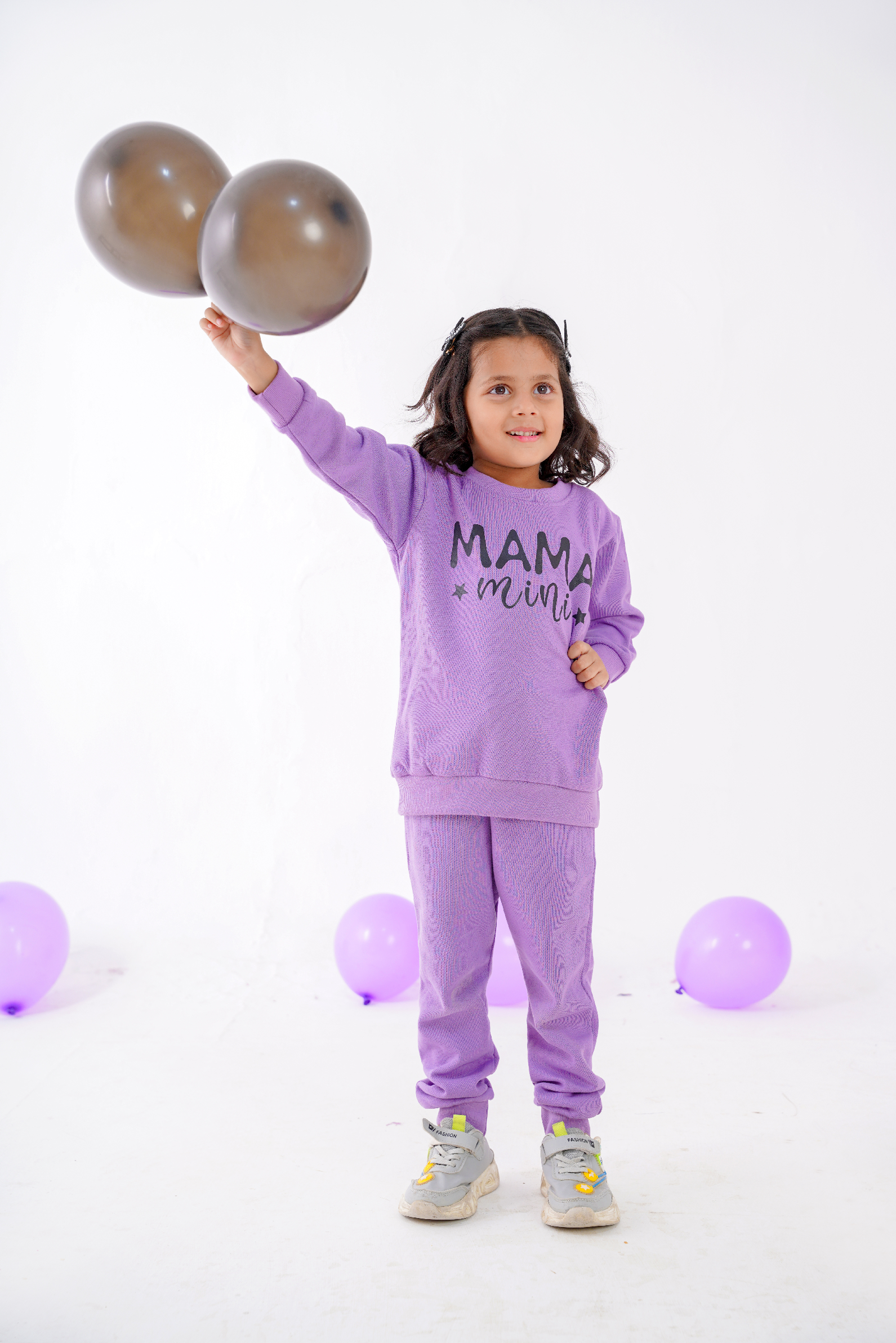 Plush Round Neck - Mama's Mini Fleece Basic Set Purple