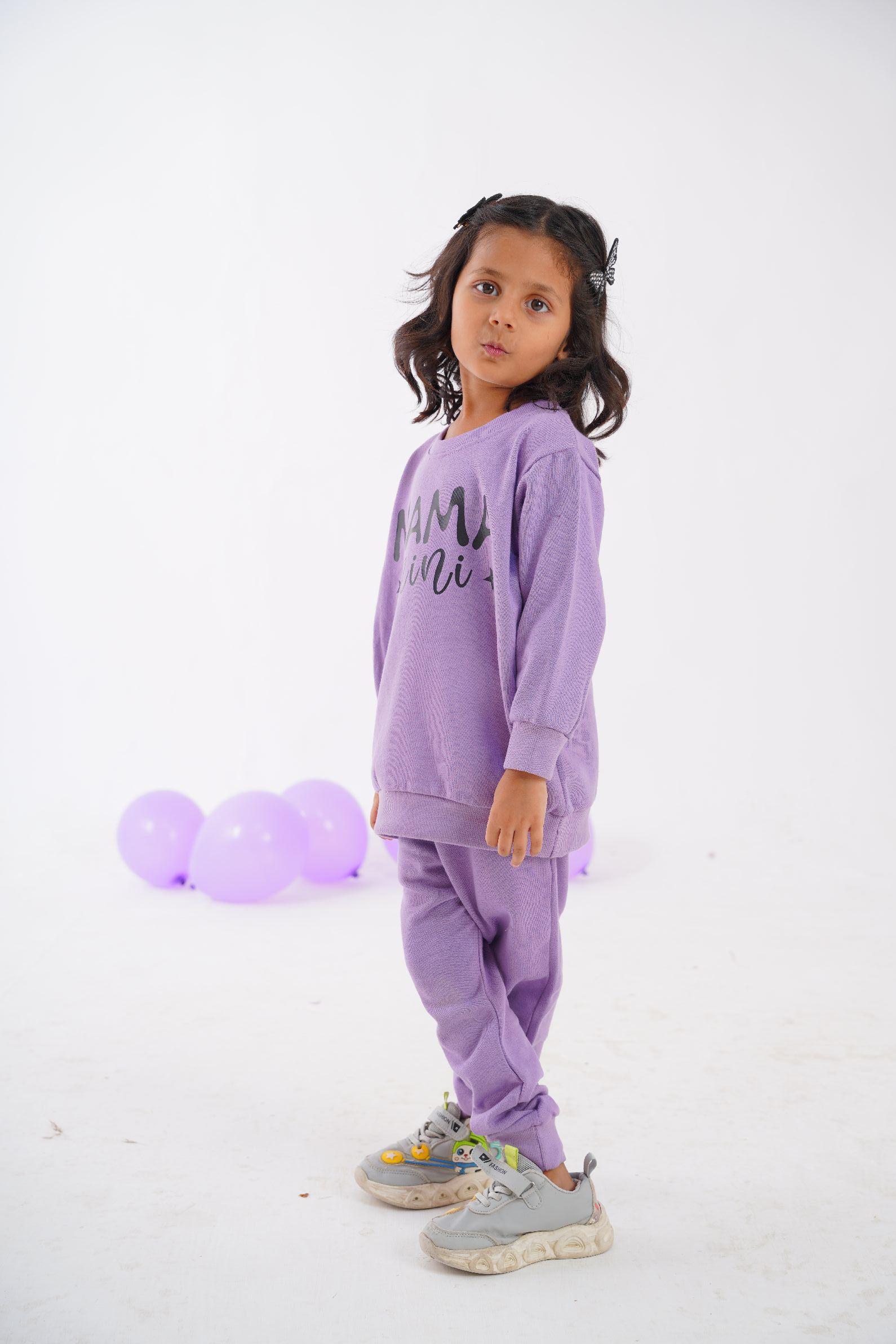 Plush Round Neck - Mama's Mini Fleece Basic Set Purple