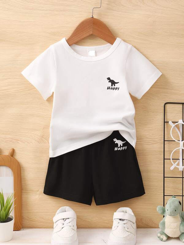 Shirt and Short Set - White Contrast Dino
