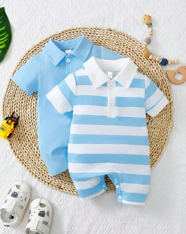 Plush-Polo Romper - Blue