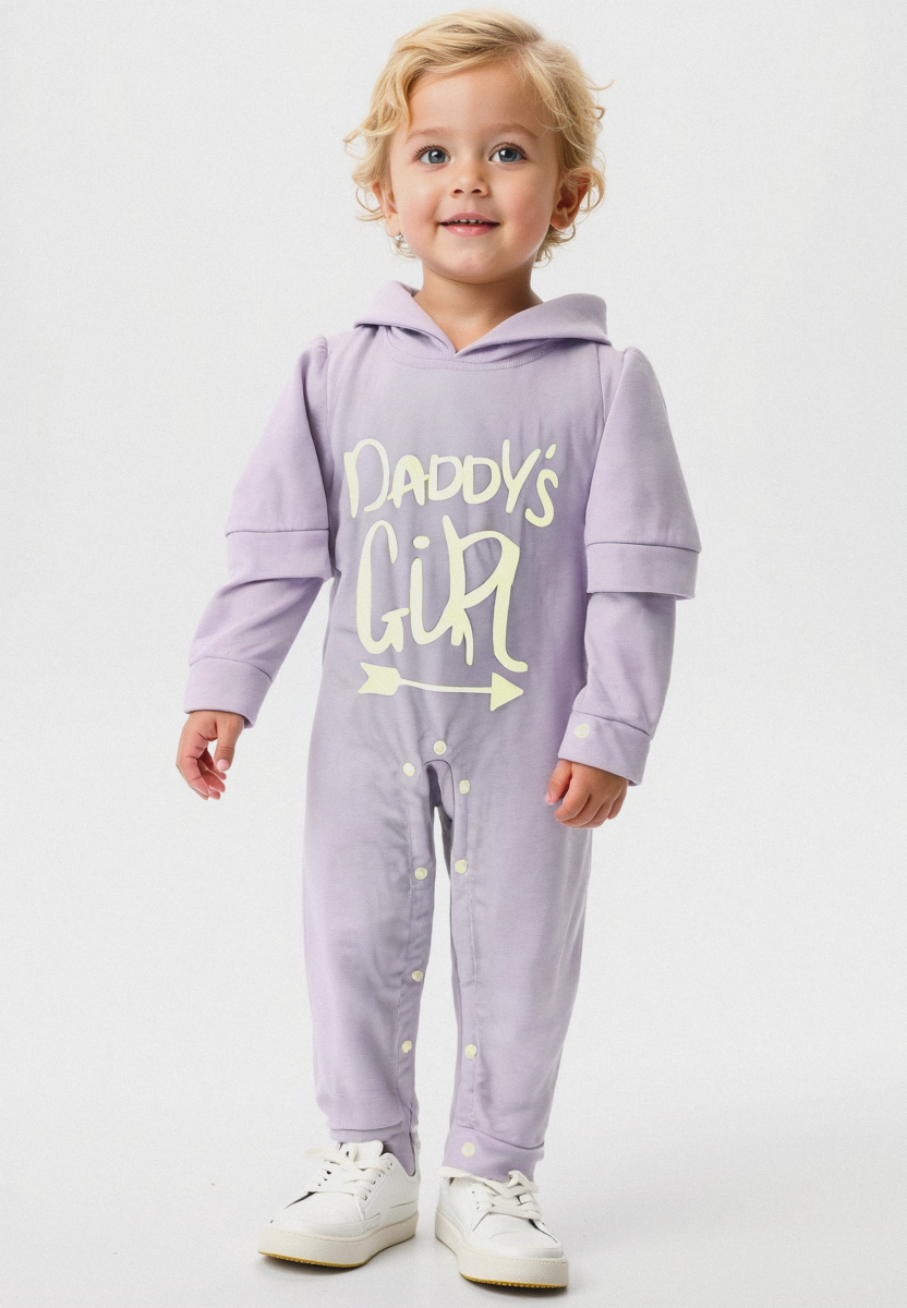 Plush-Hoodie Romper - Daddys girl in lavender