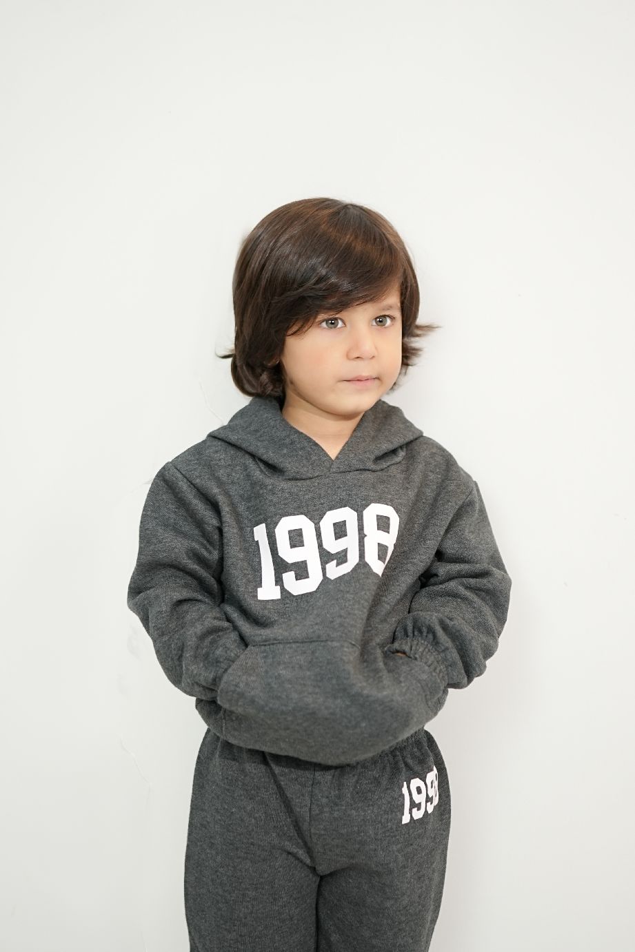 Plush Hoodied Fleece Shirt & Trouser - 1998 Basic in Charcoal Grey