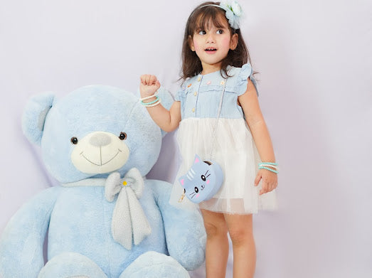 Toddler Girl Cute Princess Denim Mesh Spliced Dress