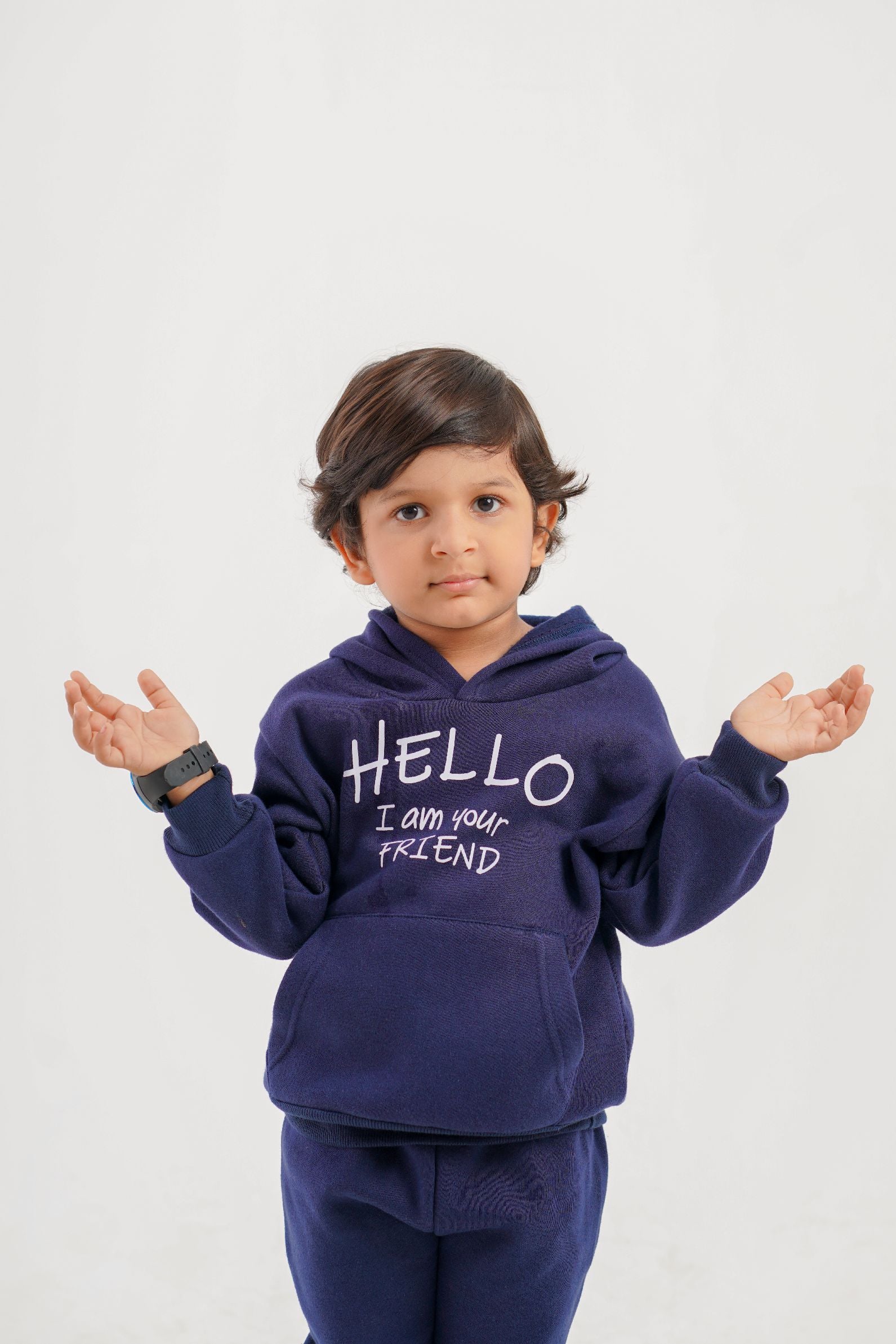 Plush Hoodied Fleece Shirt & Trouser - Hello Friend Blue