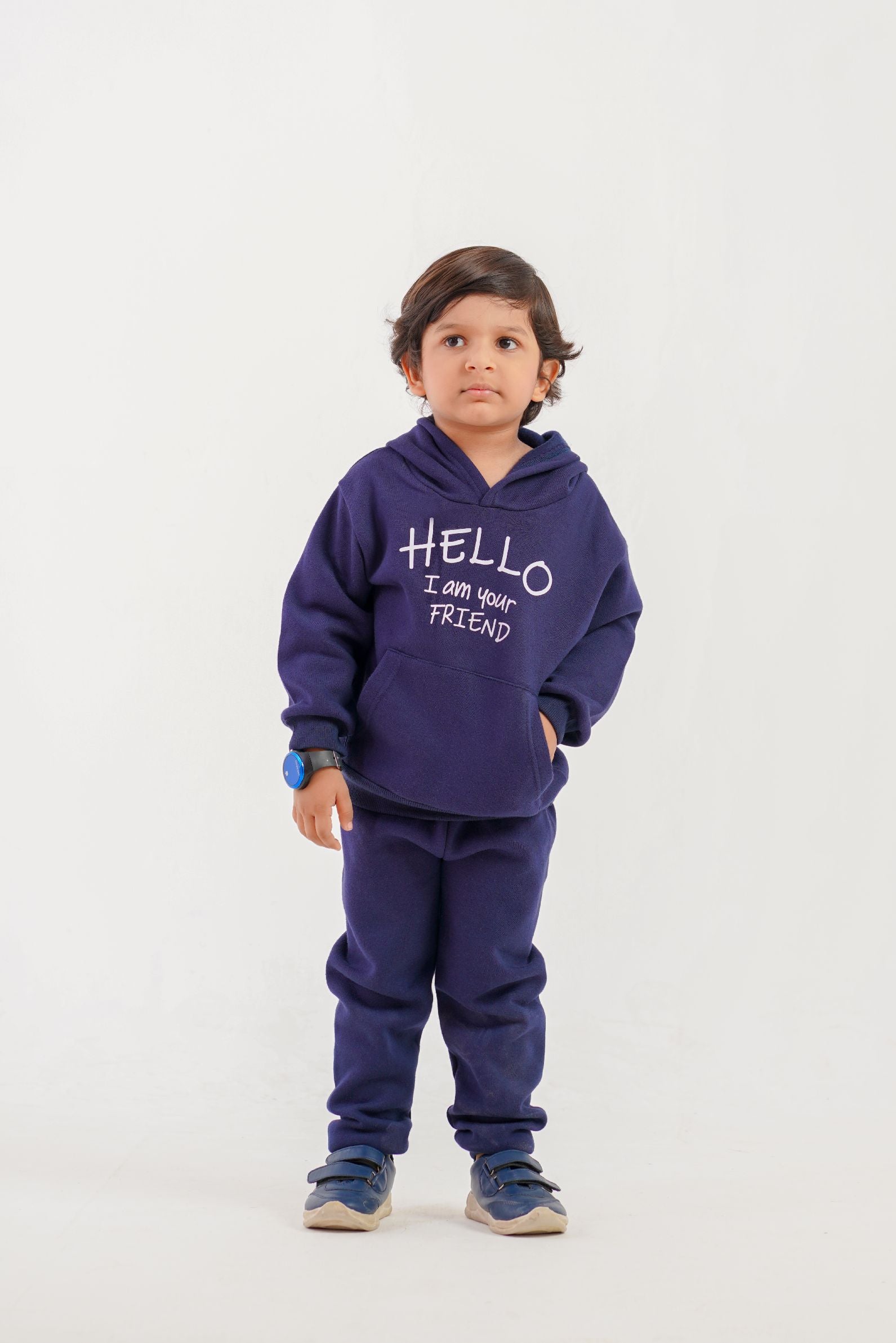Plush Hoodied Fleece Shirt & Trouser - Hello Friend Blue