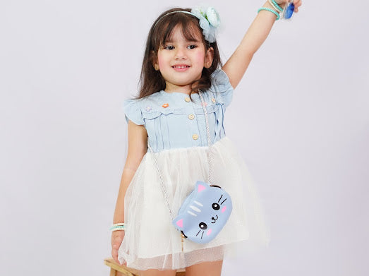 Toddler Girl Cute Princess Denim Mesh Spliced Dress