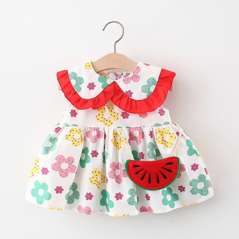 Baby Girl 2PCS ALL OVER PRINT SLEEVELESS DRESS WITH BAG